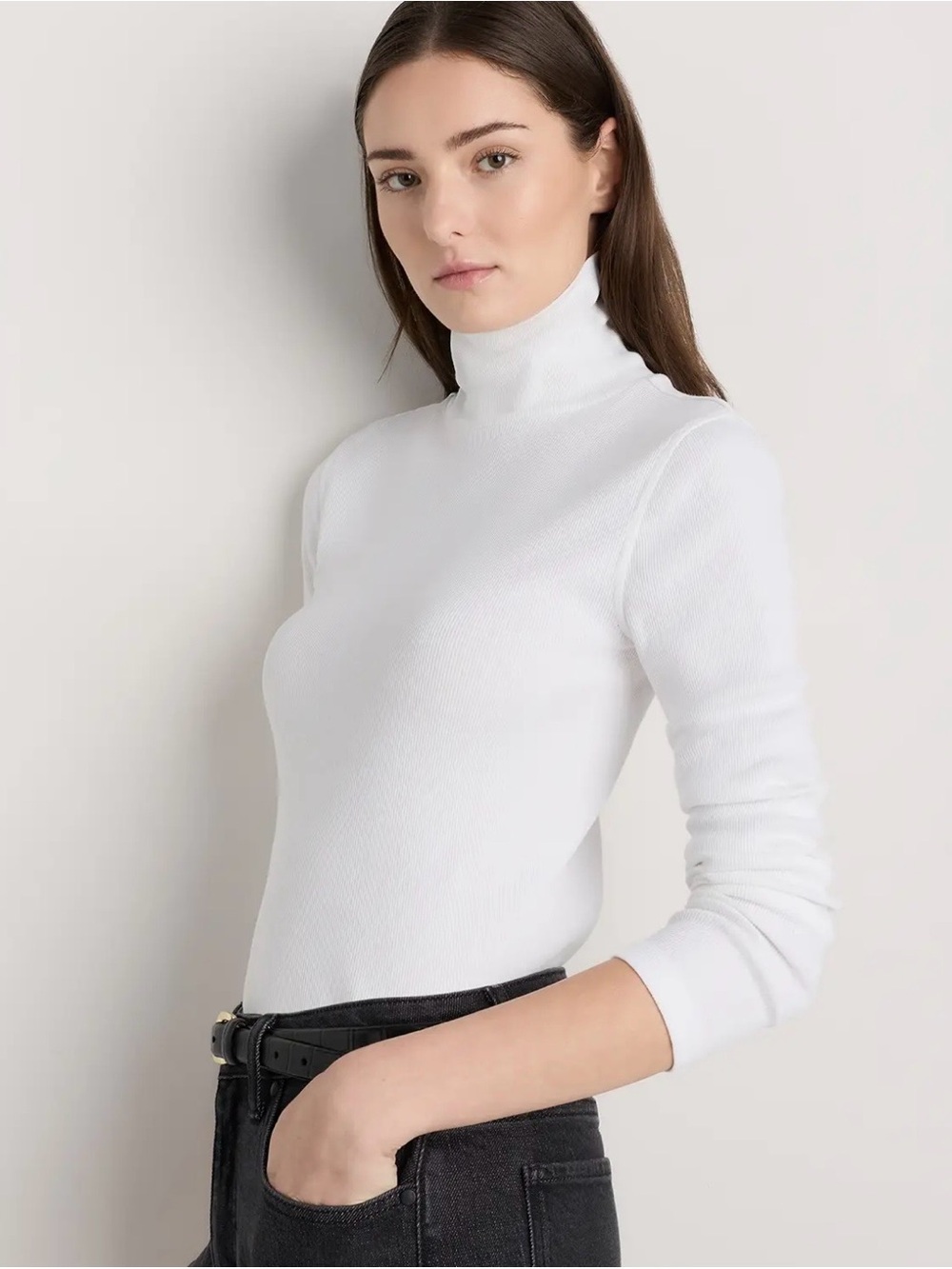 Quince Cream White Ribbed Turtleneck Top Organic Cotton Blend XL NWT Soft Layer